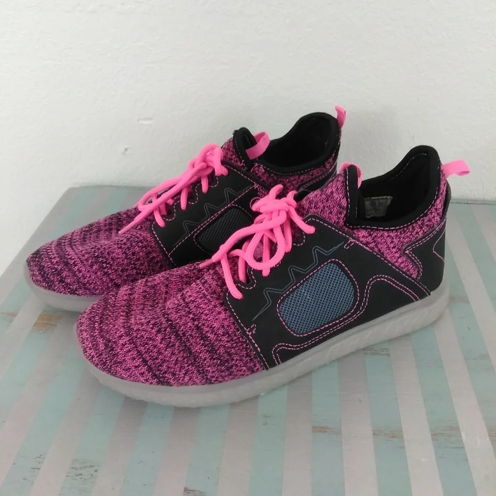 Flash Lights LED Light-Up Rechargeable Sneakers - Pink, Green, & Blue - Size 6